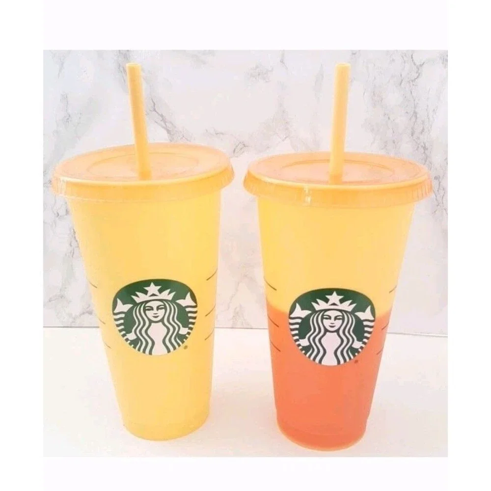 Starbucks 24 oz COLOR CHANGING Reusable Cold Cup Tumbler w/Lid & Straw